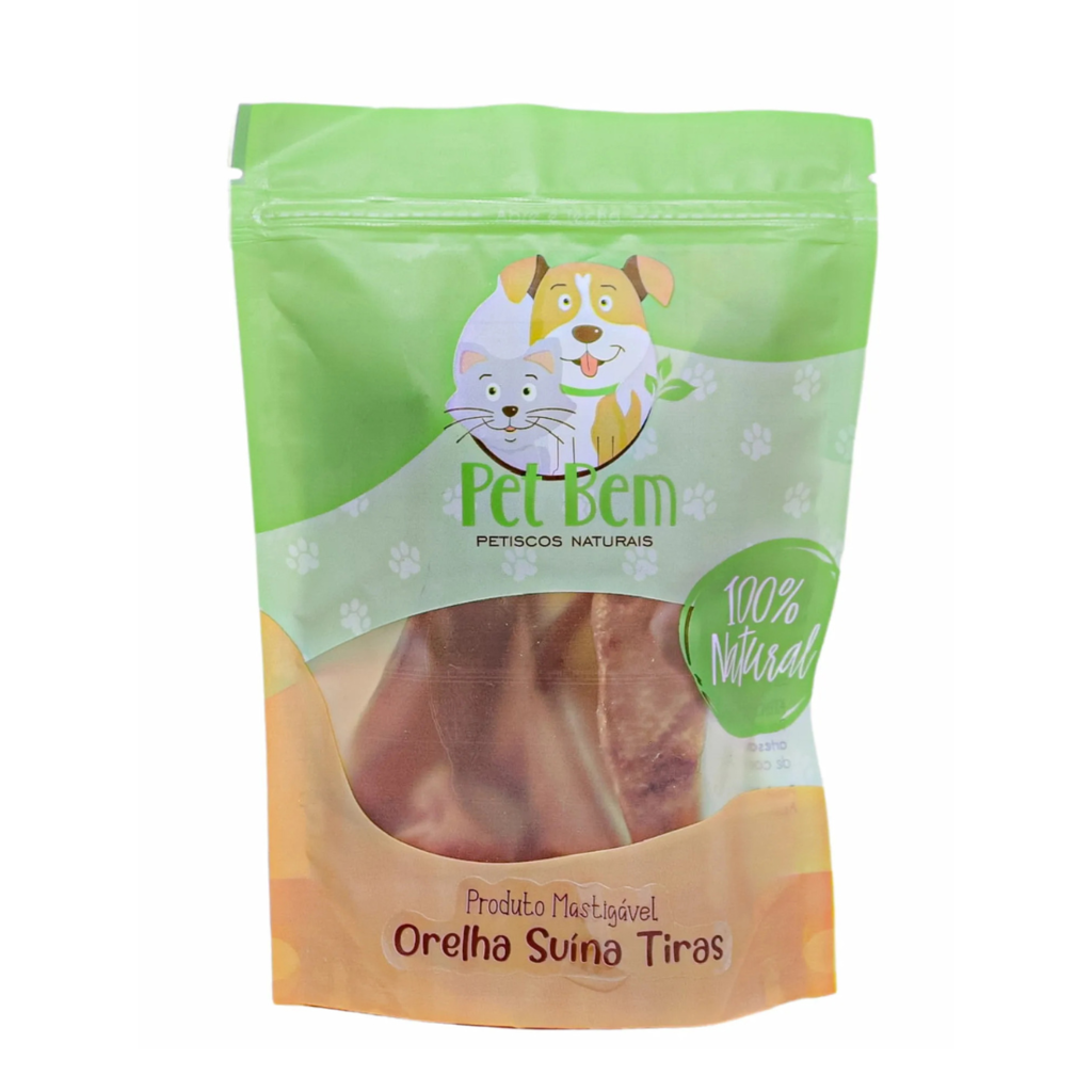 Petisco Natural Para Cães Pet Bem Orelha Suína em Tiras 60g