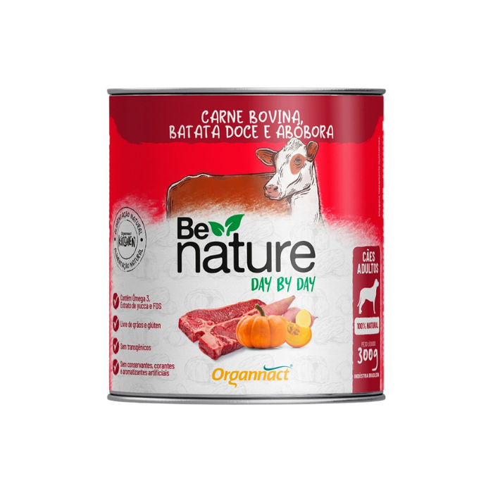 Alimento Úmido Natural Organnact Be Nature Para Cães Adultos Carne Bovina Batata Doce Abóbora 300g