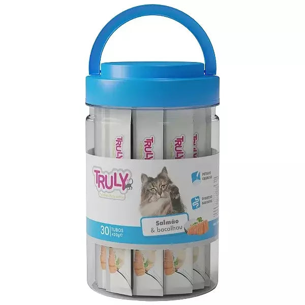 Petisco Gato Truly Creamy Salmao E Bacalhau 30 Tubos - 420g