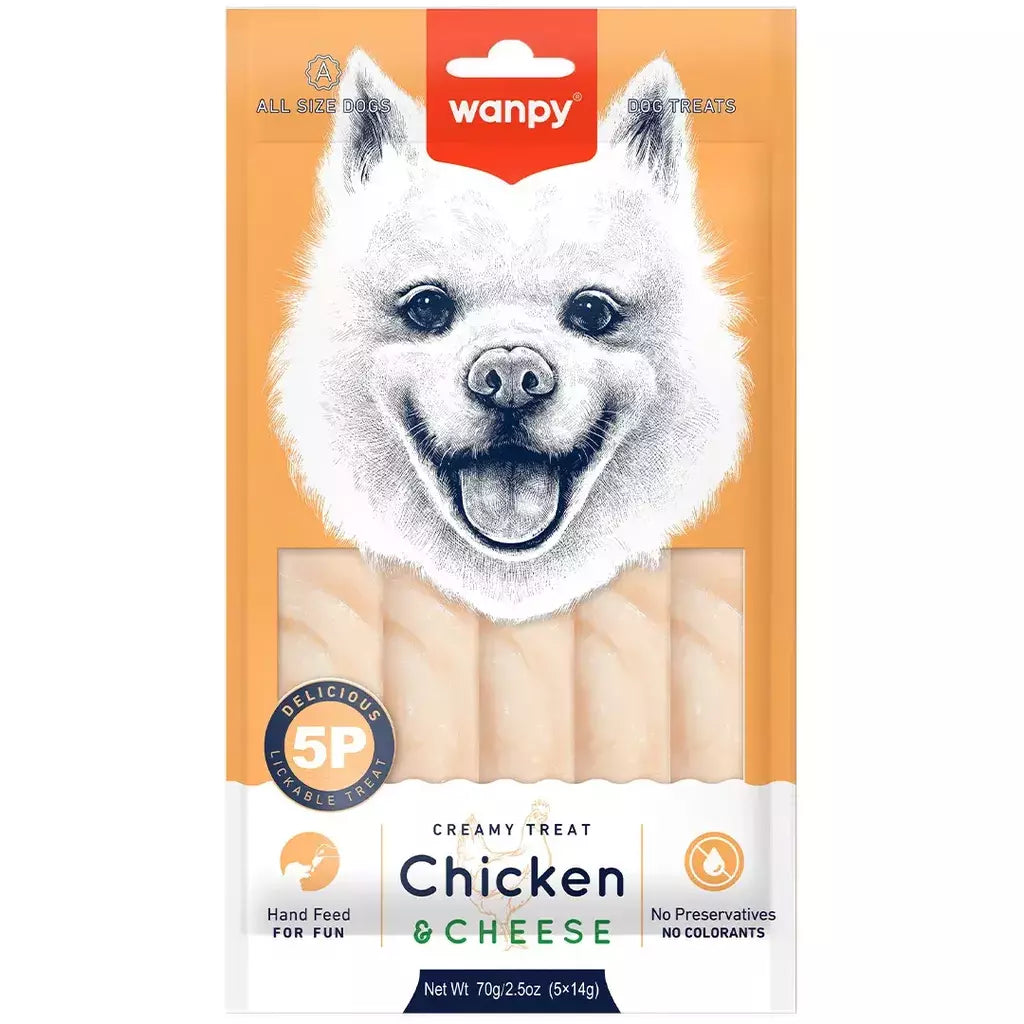 Petisco para cachorro Wanpy creamy frango e queijo 70g