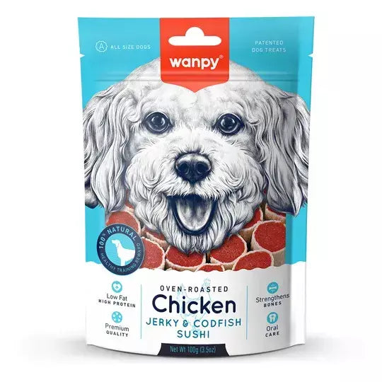 Petisco para cachorro Wanpy Sushi Frango e Bacalhau 100g