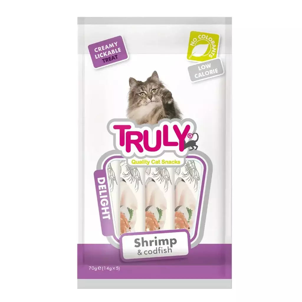 Petisco para gato Truly creamy camarão e bacalhau 70g 5un