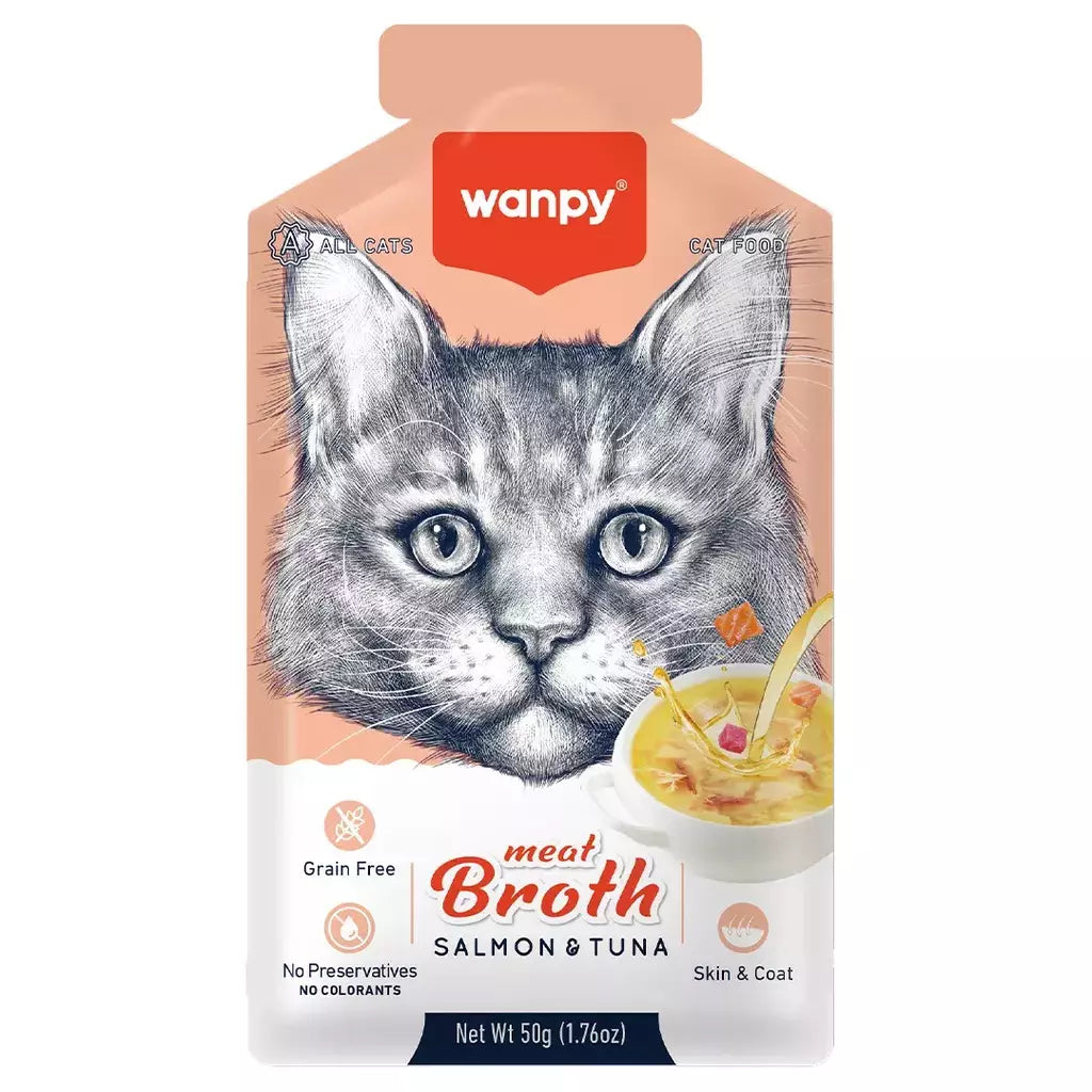 Petisco para gato Wanpy caldo sabor salmão e atum 50g