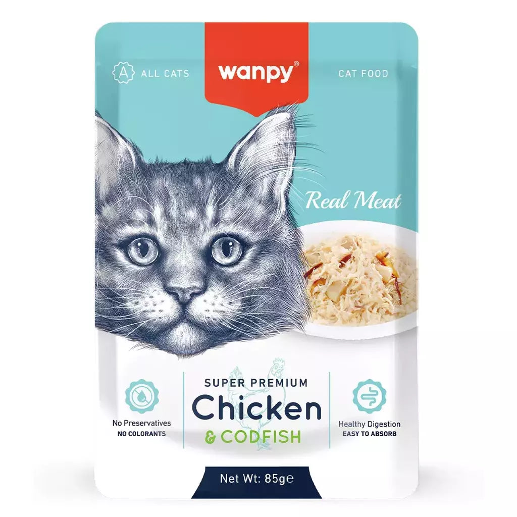 Petisco para gato Wanpy sachê de frango e bacalhau 85g