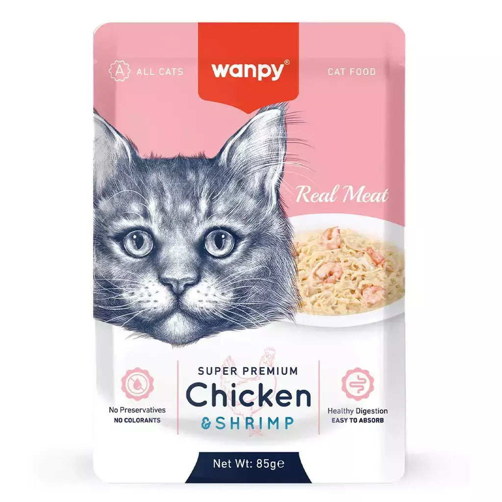 Petisco para gato Wanpy sachê de frango e camarão 85g