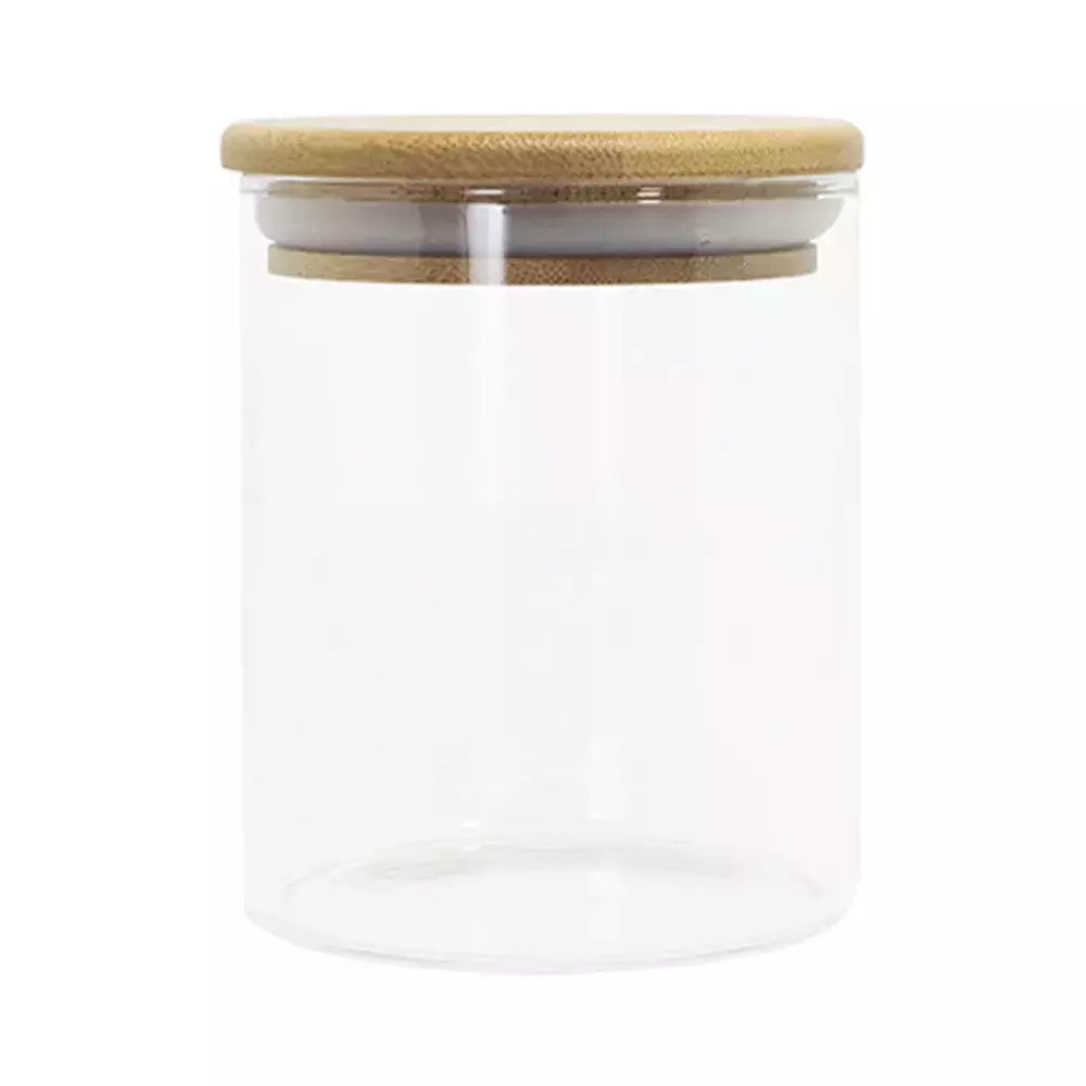 Pote de Vidro Com Vedação Hermética Tampa de Bambu Circular 400ml