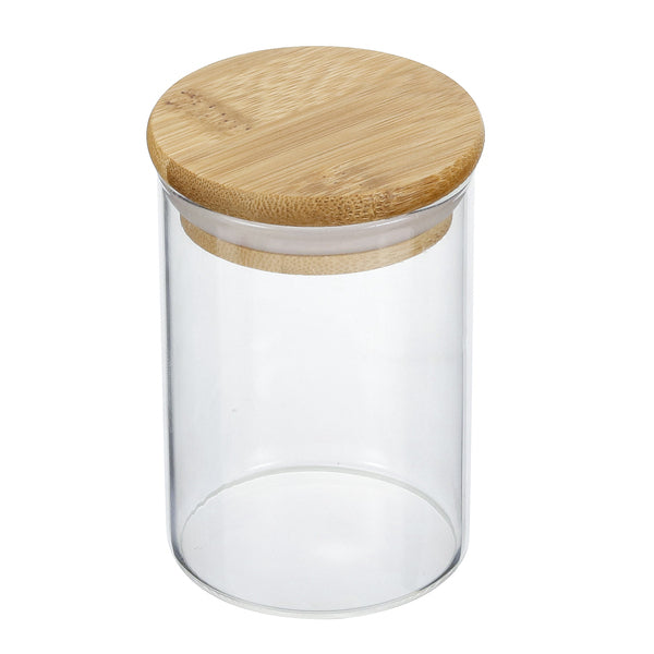 Pote de Vidro Com Vedação Hermética Tampa de Bambu Circular 1100ml