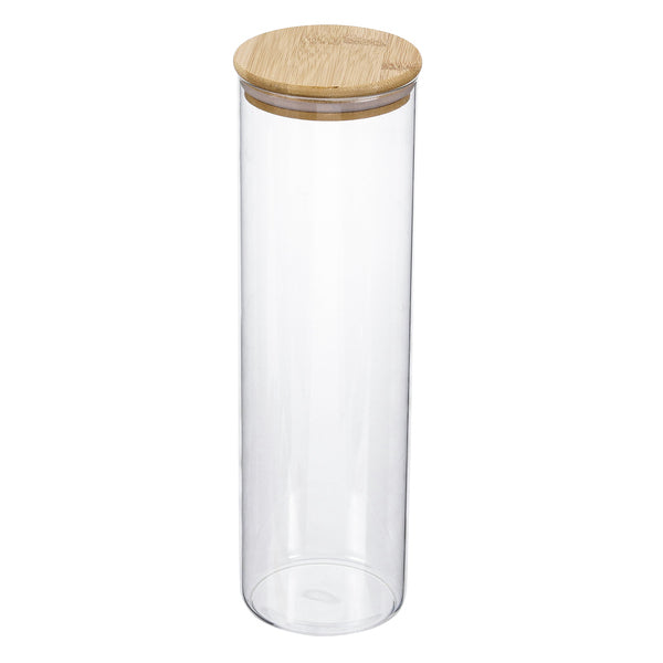 Pote de Vidro Com Vedação Hermética Tampa de Bambu Circular 2000ml