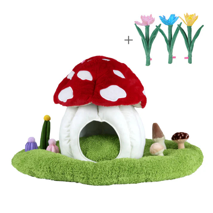 Qmonster toca para pets - Casinha de Cogumelo