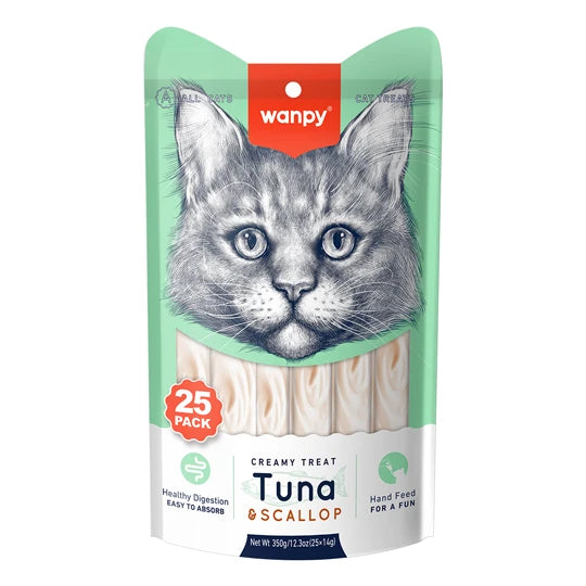 Petisco Para Gatos Wanpy Creamy Sabor Atum e Vieira Pacote Com 25 Tubos 14gx25 350g