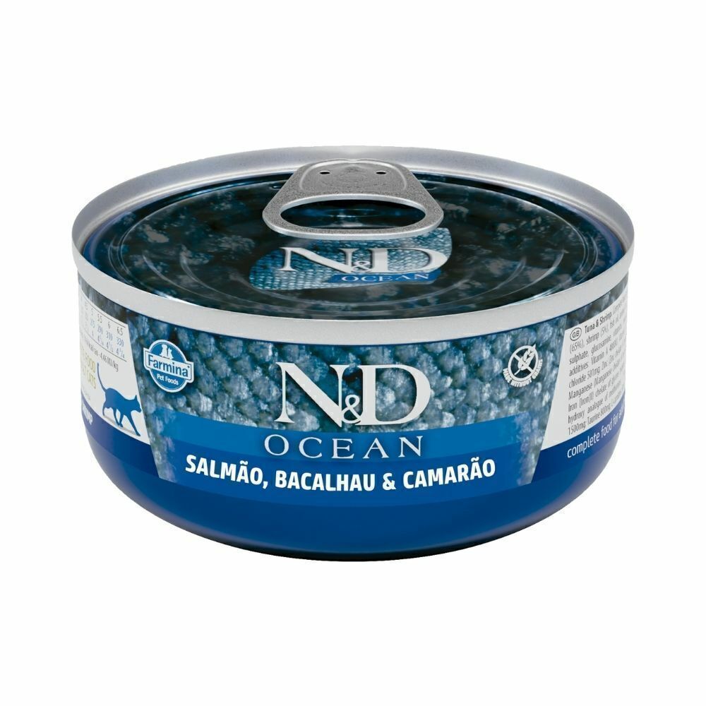 Ração Úmida N&D Ocean sabor salmão, bacalhau e camarão 70g