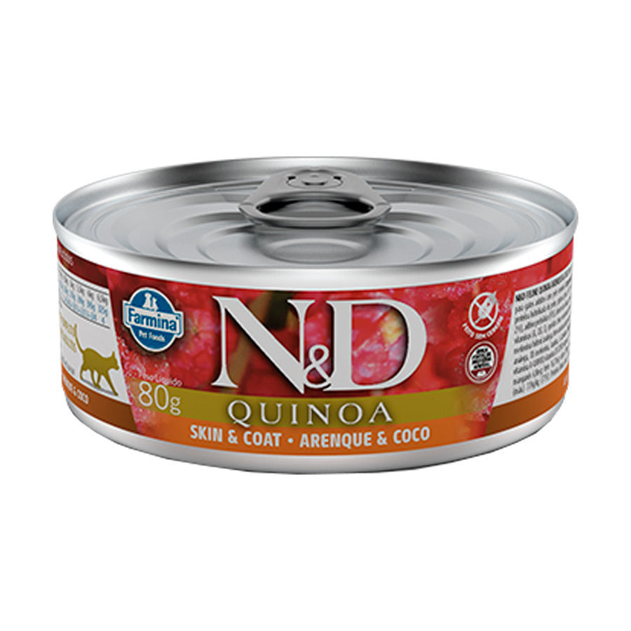 Ração Úmida N&D Quinoa Pele e Pelagem para Gatos Adultos Sabor Arenque e Coco 80g