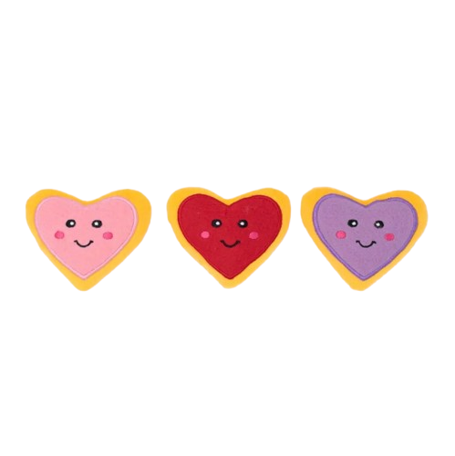 Miniz 3-Pack Valentines Heart Cookies Zippy Paws Pelúcia para Cachorros