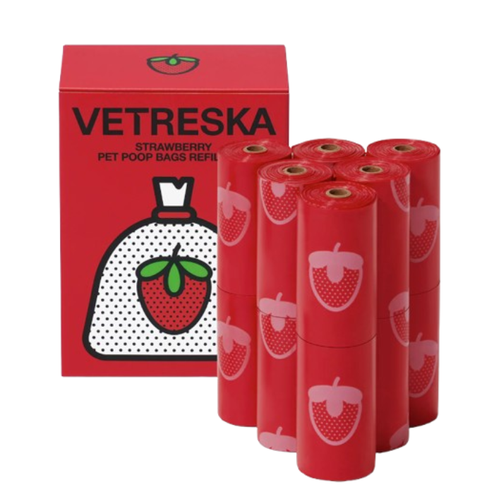 Vetreska Strawberry Poop Bags - Conjunto de Sacos Cata Caca 12 Rolos