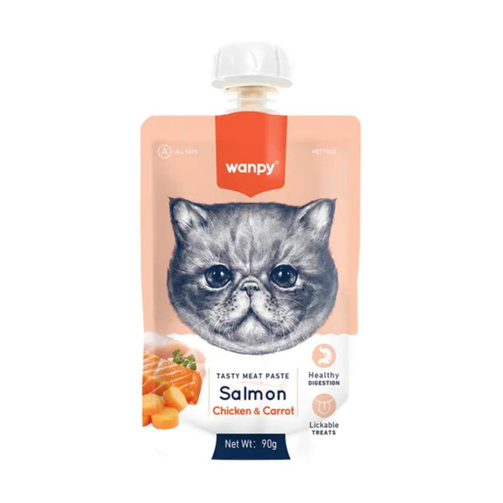 Wanpy Creamy Sache Para Gatos Sabor Salmão Frango e Cenoura 90g
