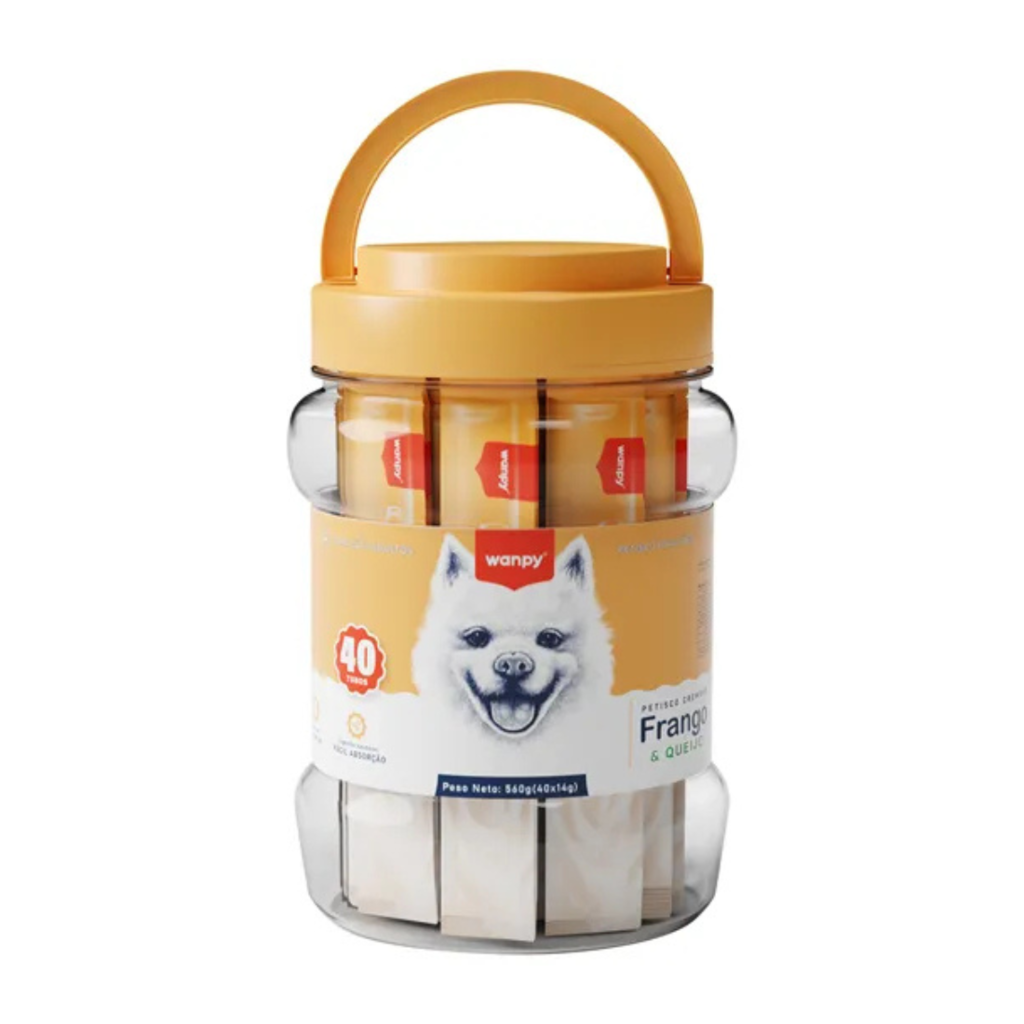 Wanpy Creamy Petisco Para Cachorros Sabor Frango e Queijo Pote Com 40 Tubos - 560g