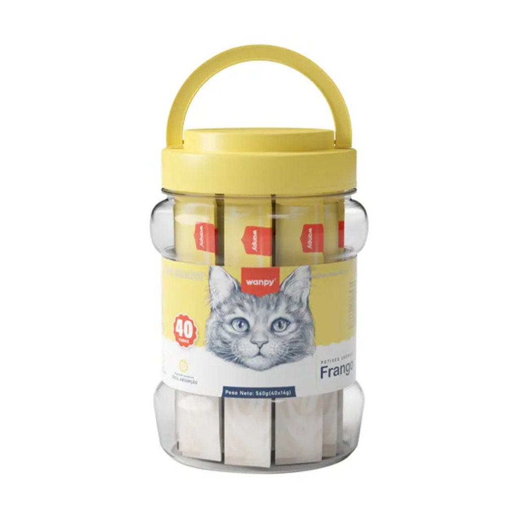 Wanpy Creamy Petisco Para Gatos Sabor Frango Pote Com 40 Tubos - 560g
