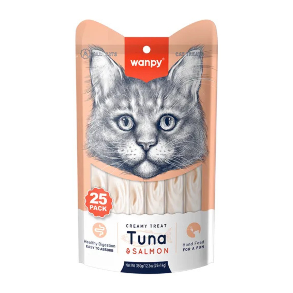 Wanpy Creamy Gatos Sabor Atum e Salmão - 25 Tubos 14gx25 350g