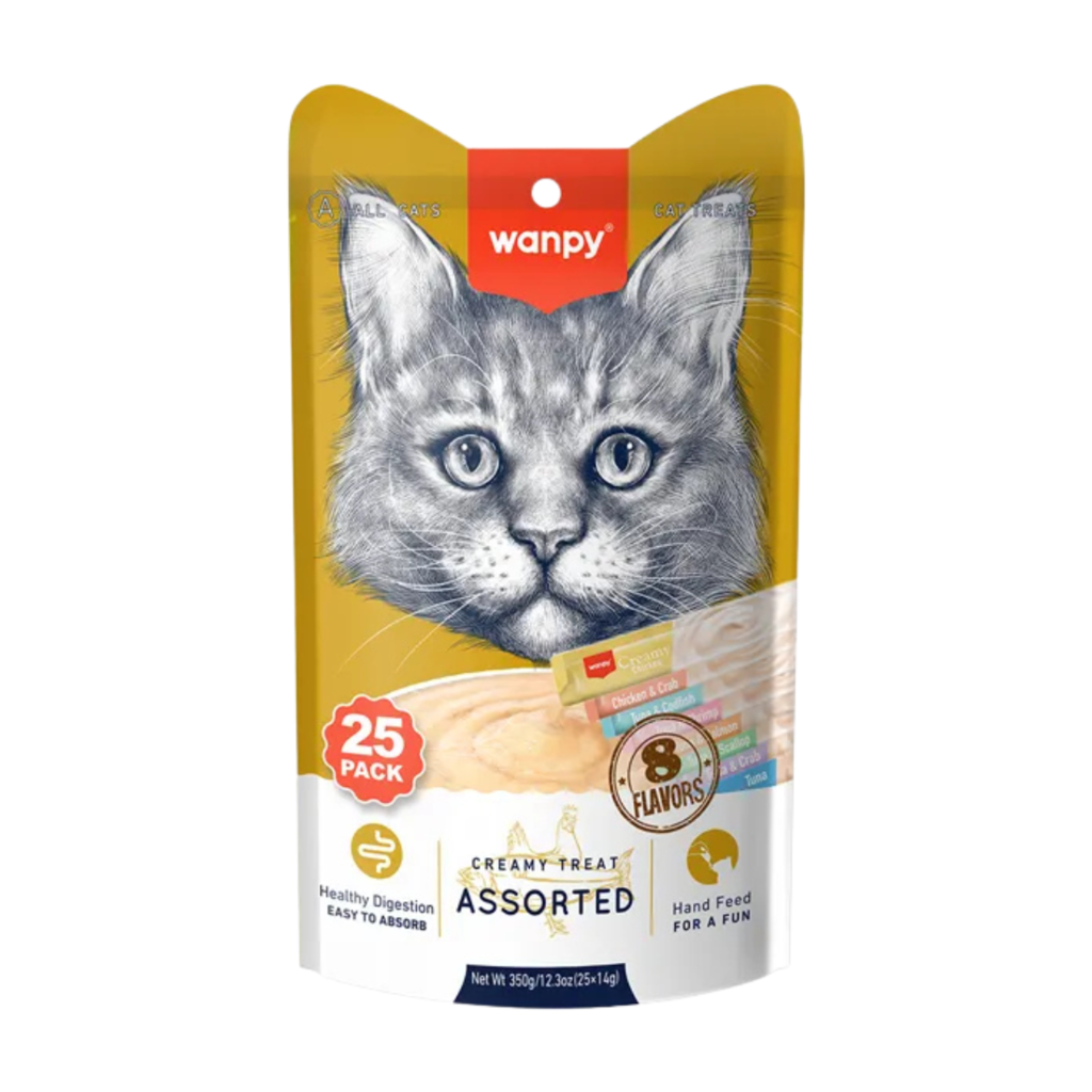 Wanpy Creamy Gatos Pacote Sortido 8 sabores - 25 Tubos 14gx25 350g