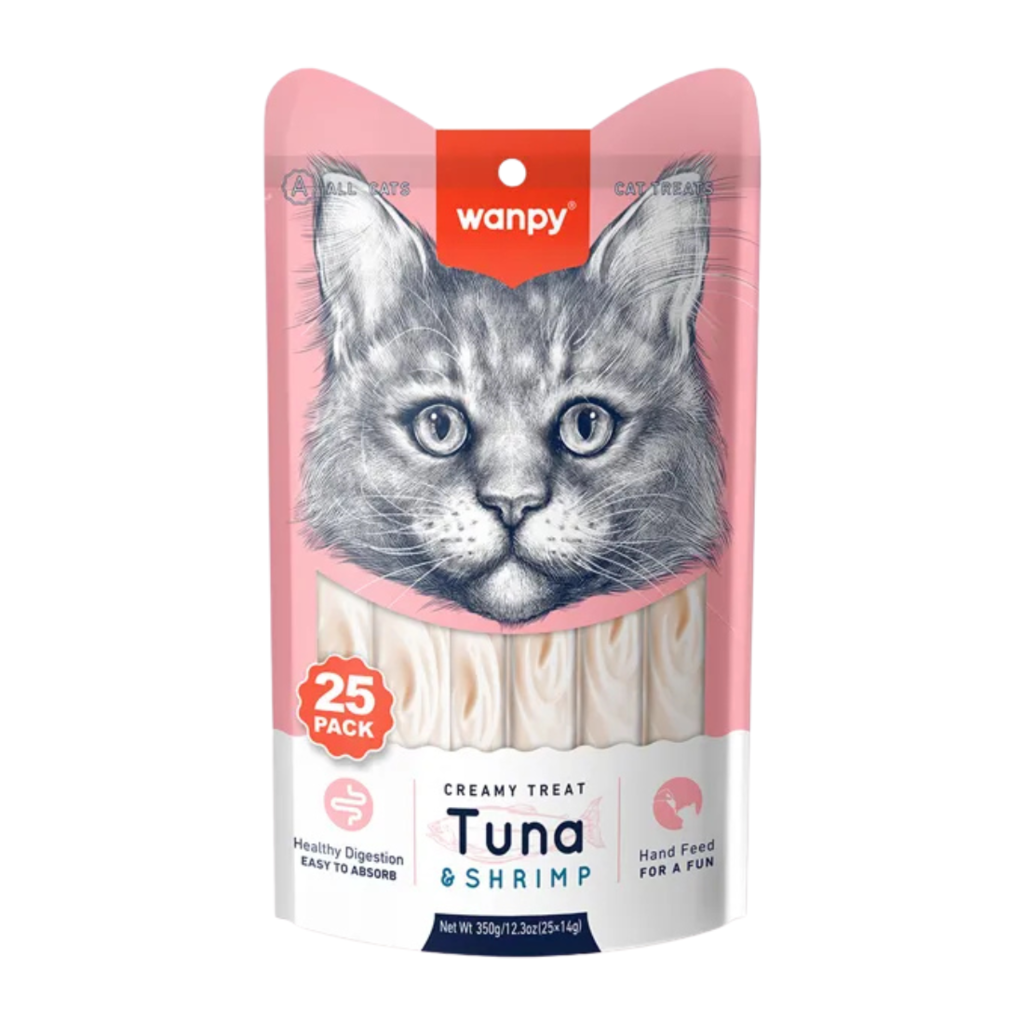 Wanpy Creamy Gatos Sabor Atum e Camarão - 25 Tubos 14gx25 350g