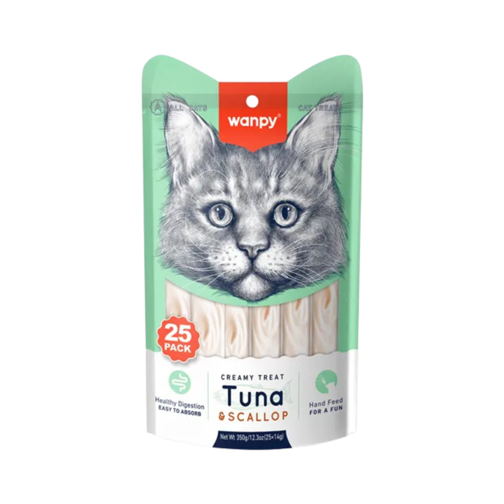 Wanpy Creamy Gatos Sabor Atum e Vieira - 25 Tubos 14gx25 350g