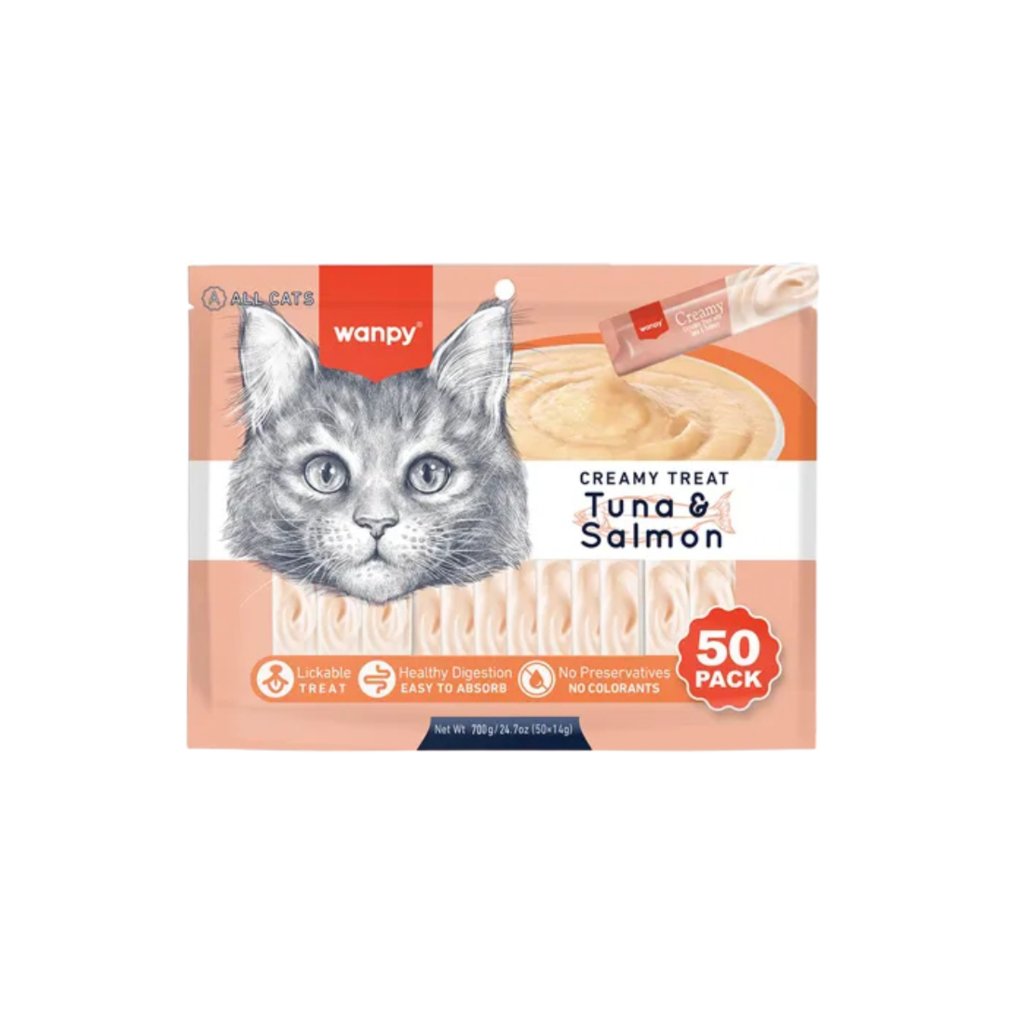 Wanpy Creamy Gatos Pacote Atum e Salmão - 50 Tubos 14gx50 700g