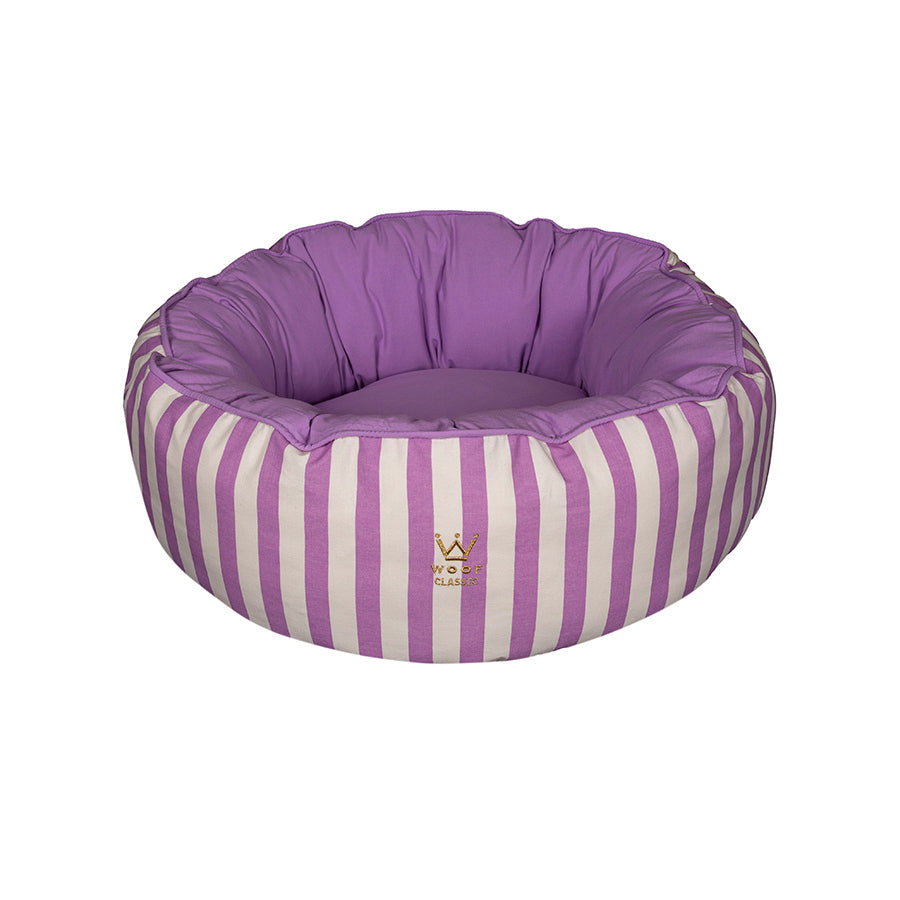 Cama Fofinha Woof Classic Redonda Listrada Para Cães e Gatos