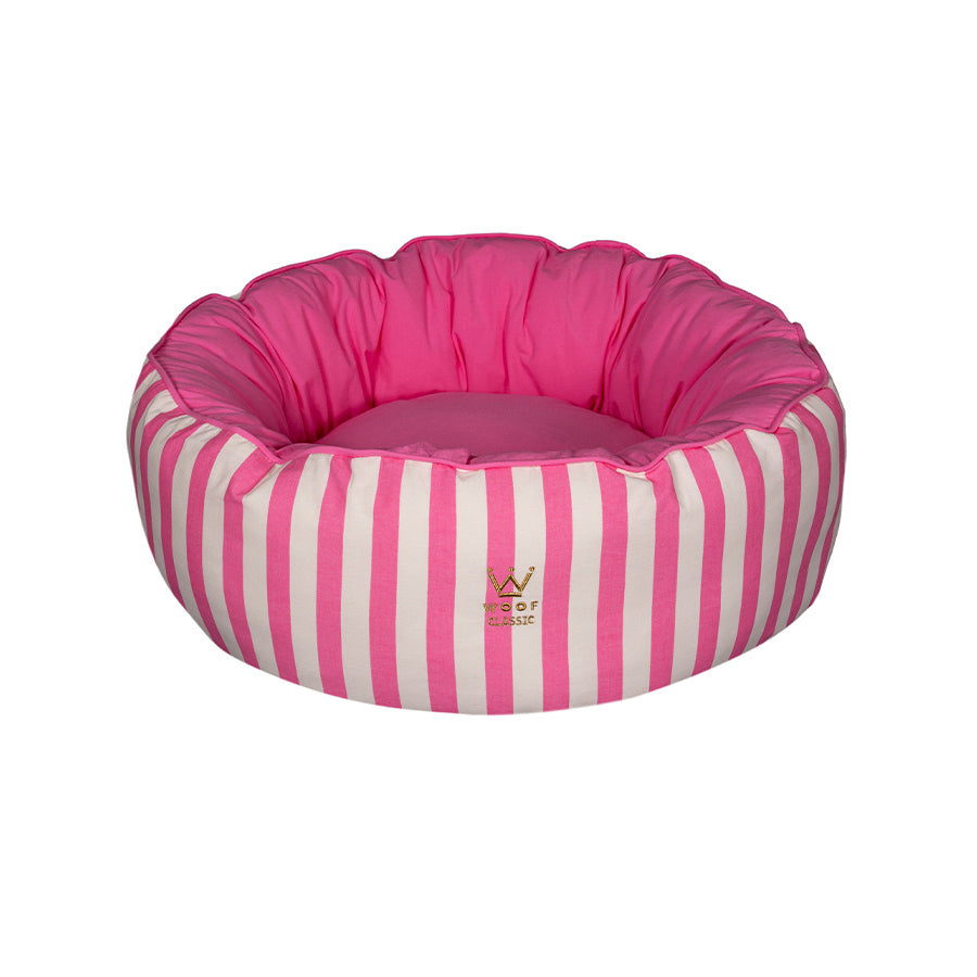 Cama Fofinha Woof Classic Redonda Listrada Para Cães e Gatos